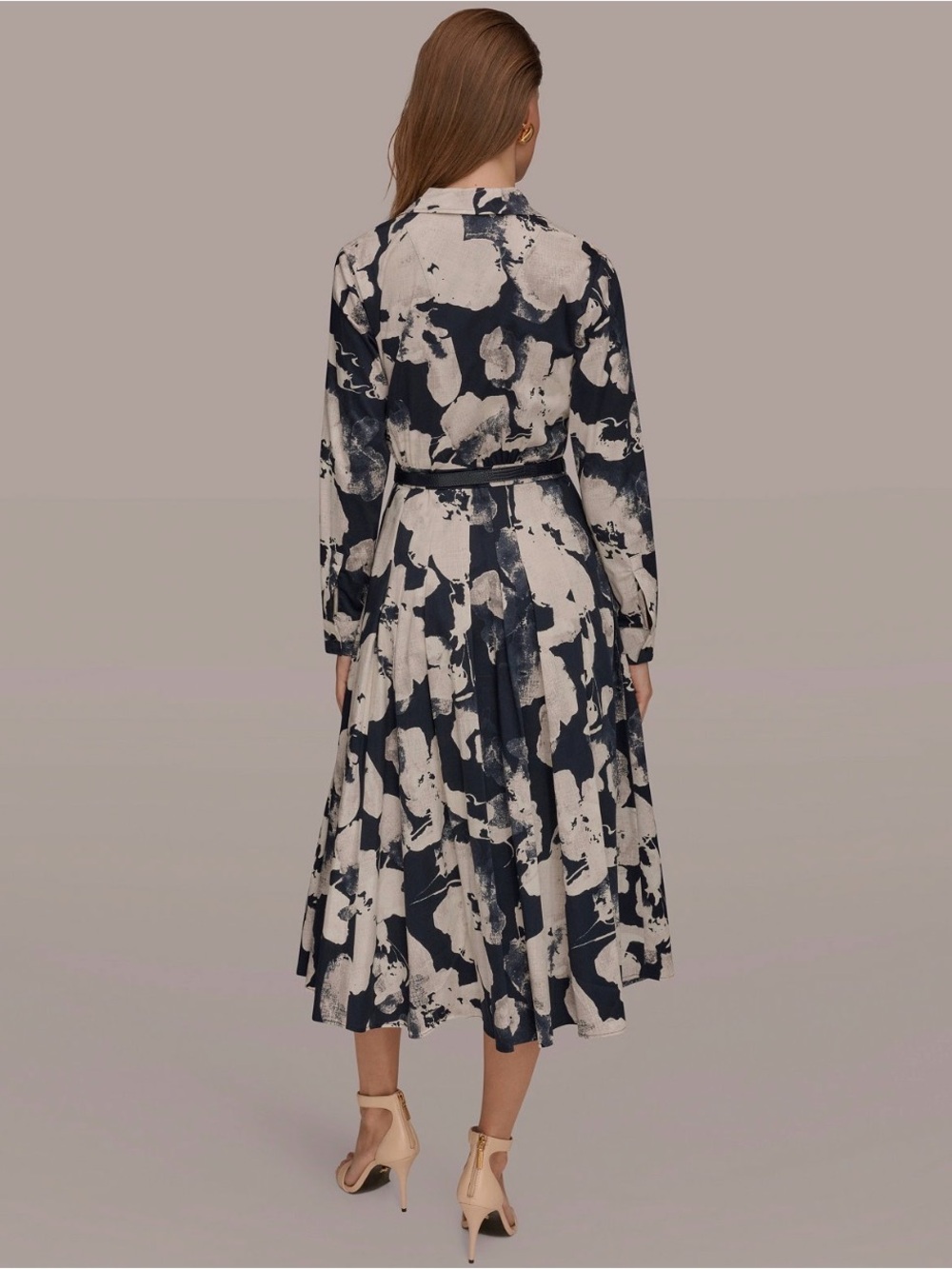 Donna Karan Women Long-Sleeve Collared Belted Dress. Size 10. Nightfall Multi - Picture 5 of 6